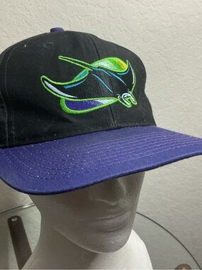 ⚾️Vintage 90s Tampa Bay Devil Rays Logo 7 Snapback Hat MLB Purple Brim